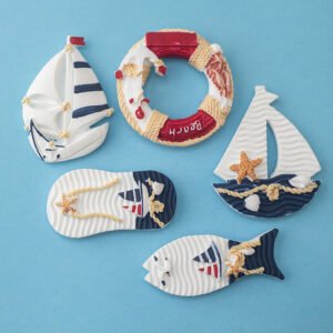 wholesale mediterranean style decorative fridge magnets, creative resin magnets with fish, lifebuoys, and sailing ships, set combinations for home decorations factory direct