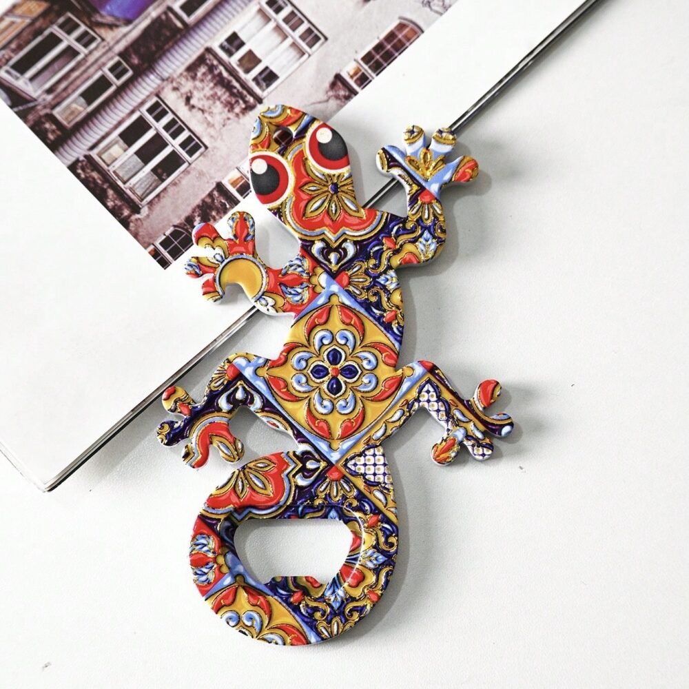 wholesale lizard melamine bottle opener with gold-plated craftsmanship, colorful patterns, bohemian style for home daily use factory direct