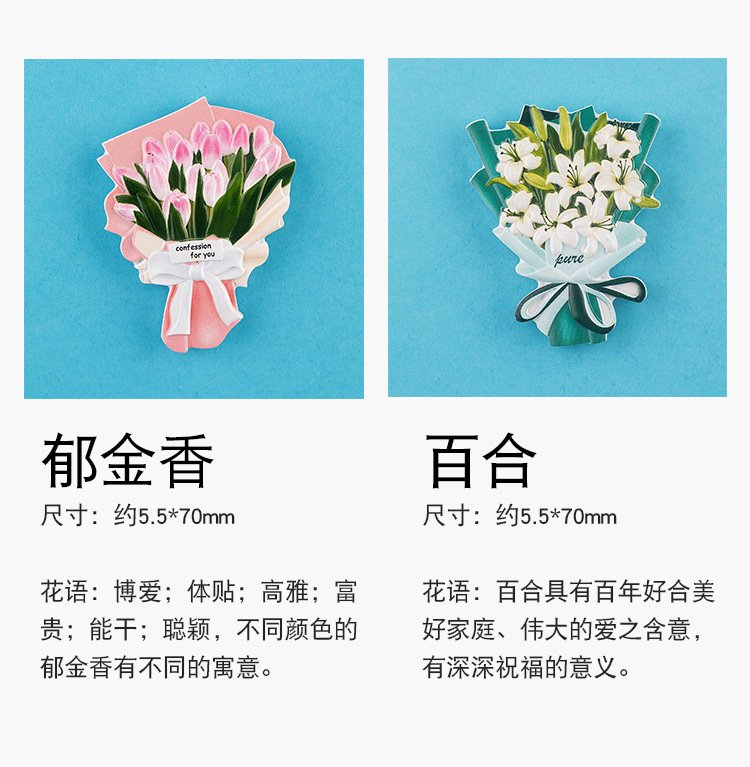 wholesale realistic resin 3d bouquet fridge magnets, creative magnets with roses, sunflowers, lilies, cultural and creative gifts factory direct