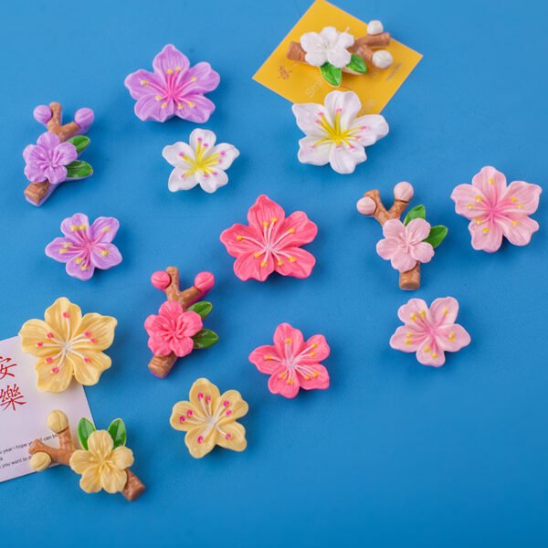 wholesale adorable flower decorative magnetic stickers, 3d home message board magnets, peach blossom fridge magnets with branches, set factory direct