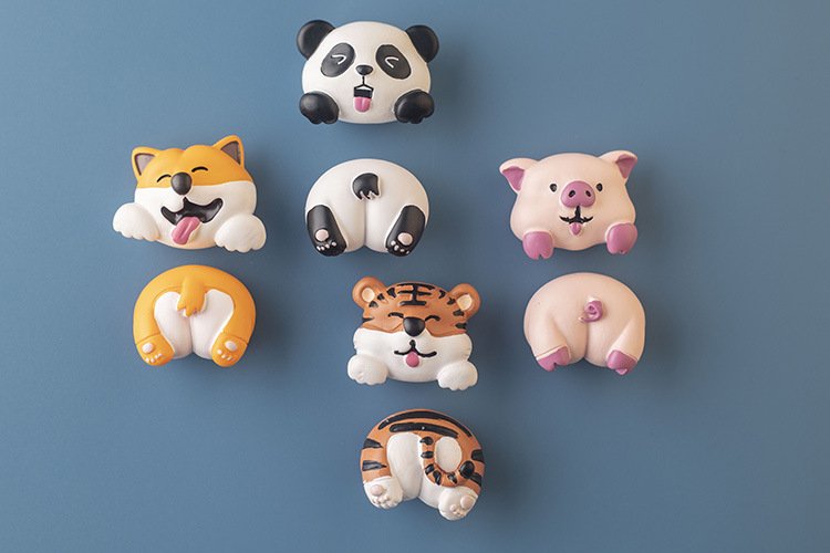 wholesale panda and shiba inu animal rear fridge magnets, decorative stickers, cartoon animal rear, creative modern minimalist magnetic stickers, resin factory direct