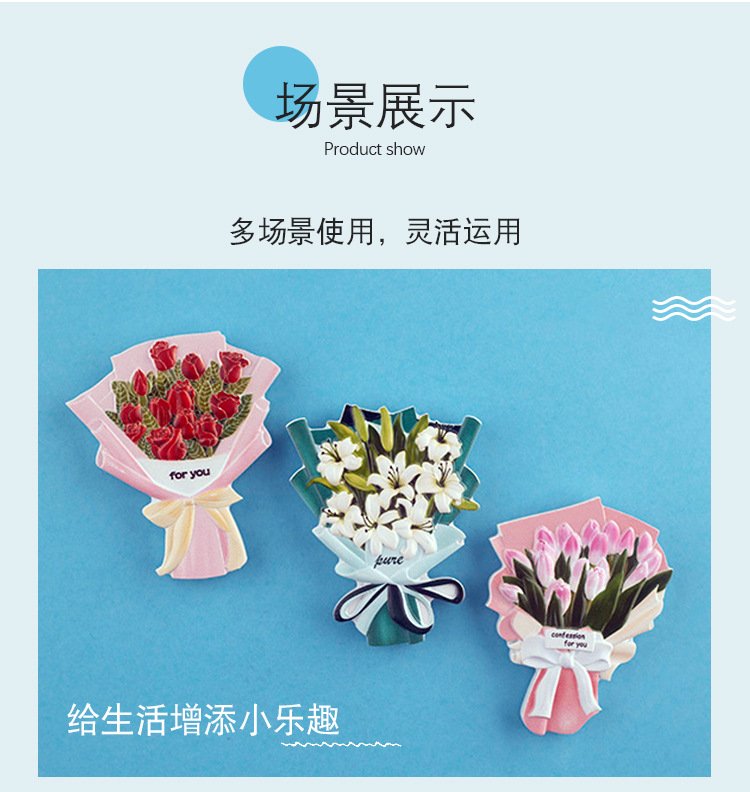wholesale realistic resin 3d bouquet fridge magnets, creative magnets with roses, sunflowers, lilies, cultural and creative gifts factory direct