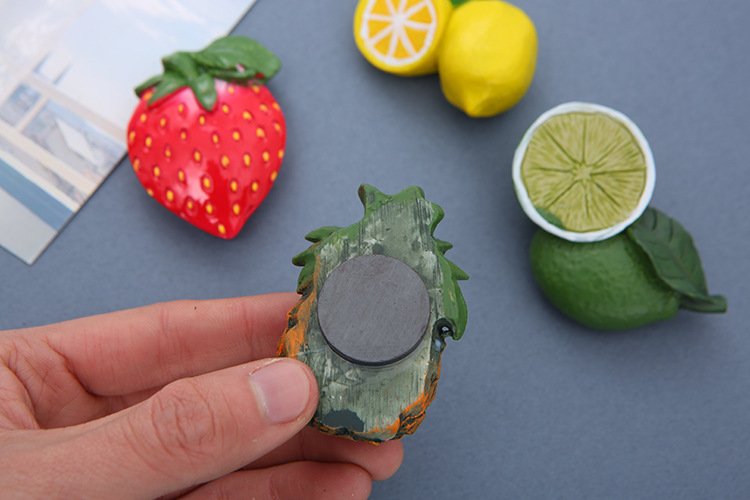 wholesale simulated food and fruit fridge magnets, 3d strawberries, pineapples, yellow lemons, green lemons, magnetic stickers, magnetic stickers, resin fridge magnets, customized factory direct