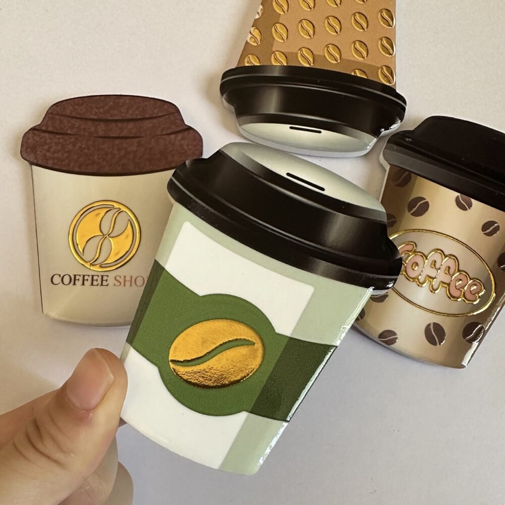 wholesale gold-plated 3d embossed coffee cup-shaped fridge magnets, waterproof creative ceramic for home daily use factory direct