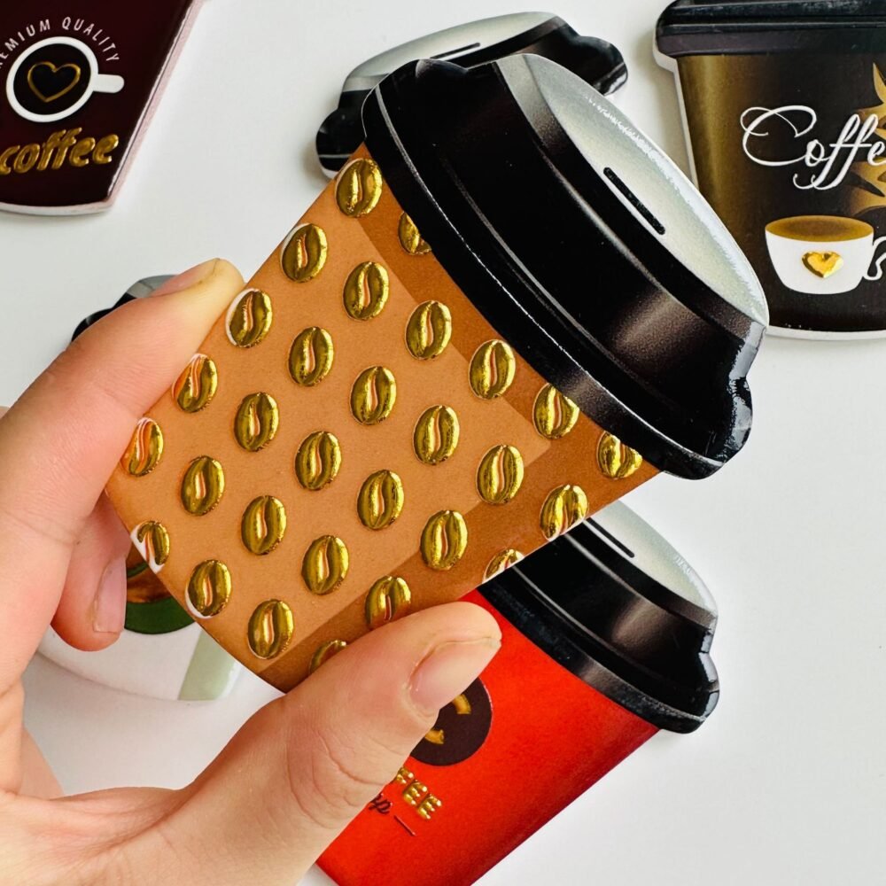 wholesale 3d gold-plated coffee-shaped fridge magnets, creative paper cup design for home daily decoration factory direct