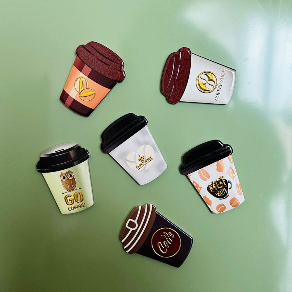 wholesale 3d gold-plated coffee-shaped fridge magnets, creative paper cup design for home daily decoration factory direct