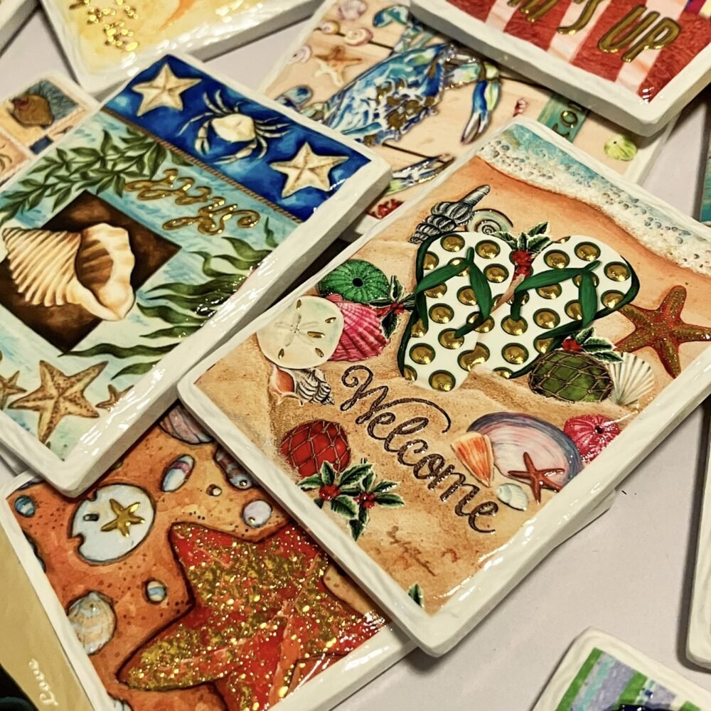 wholesale ocean series rectangular gold-plated 3d embossed ceramic fridge magnets for home daily decoration factory direct