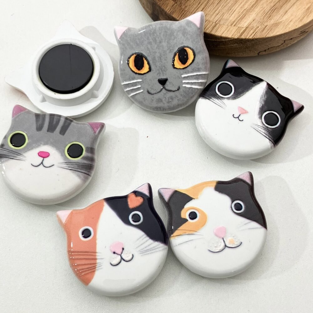 wholesale new arrival cute cat head fridge magnets, melamine material with embossed texture, shatter-resistant synthetic resin for home decoration factory direct