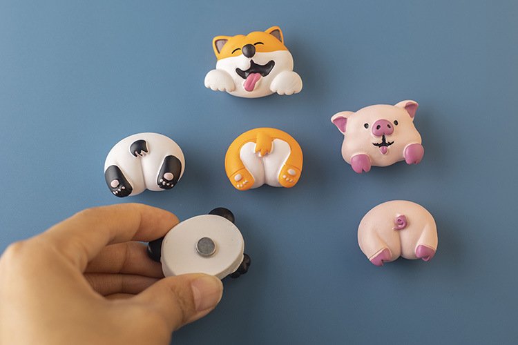 wholesale panda and shiba inu animal rear fridge magnets, decorative stickers, cartoon animal rear, creative modern minimalist magnetic stickers, resin factory direct