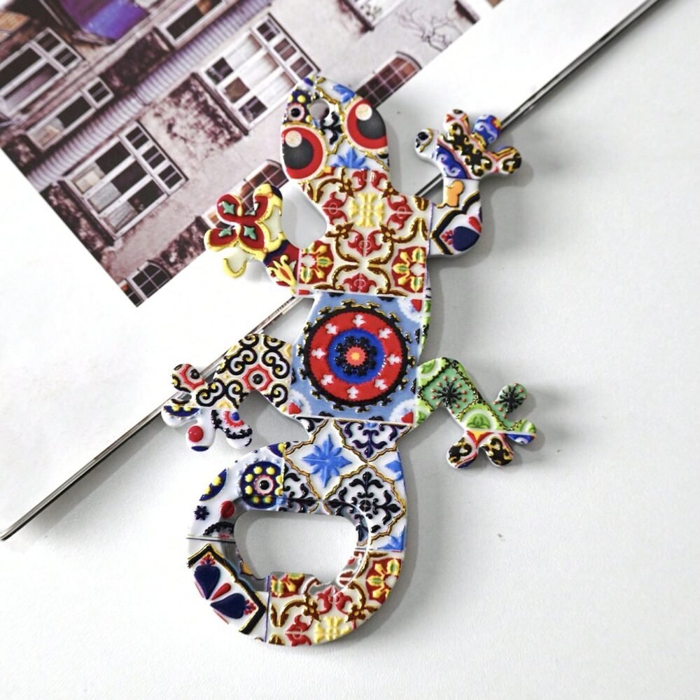 wholesale lizard melamine bottle opener with gold-plated craftsmanship, colorful patterns, bohemian style for home daily use factory direct