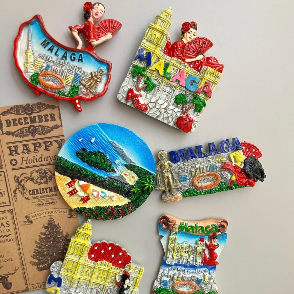 wholesale malaga geometric 3d landmark building resin hand-painted large fridge magnets for home decoration factory direct