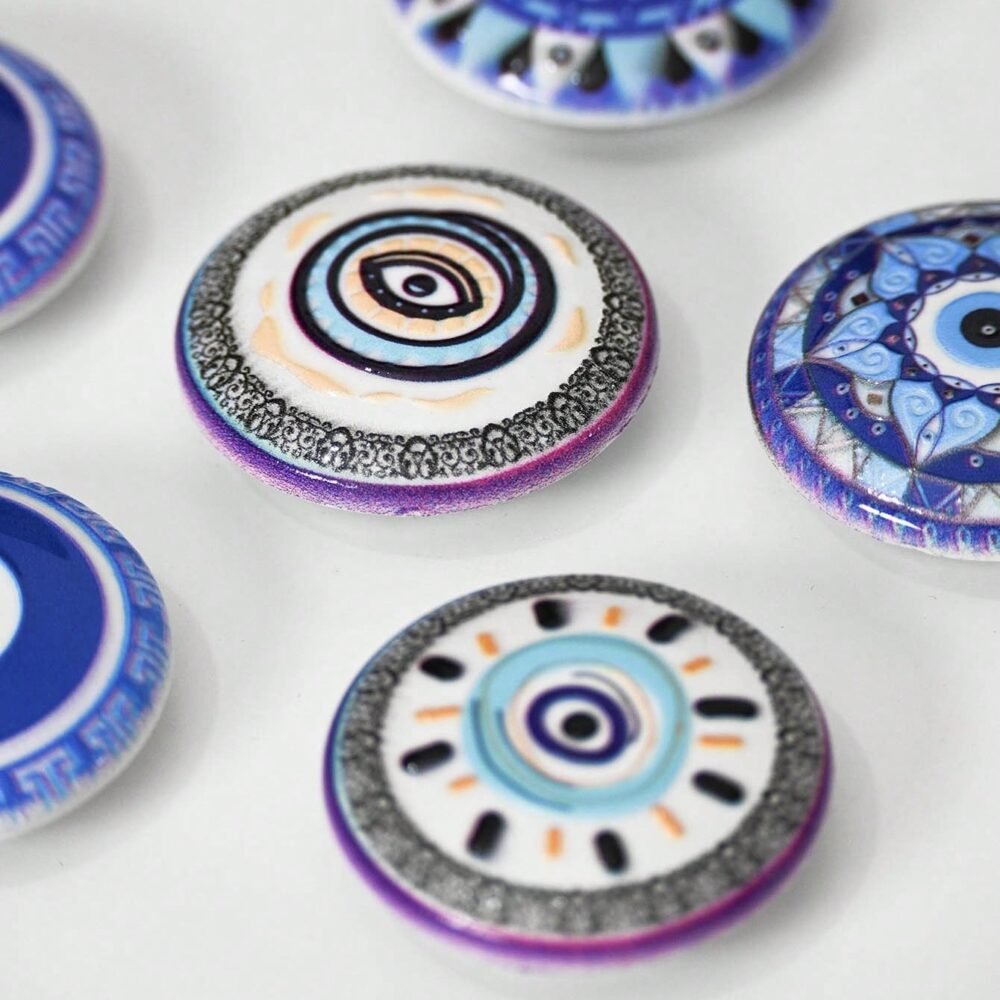 wholesale round evil eye pattern fridge magnets with 3d printed circular embossing for home decoration and daily use factory direct