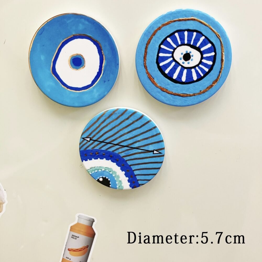 wholesale round evil eye ceramic fridge magnets, european and american style, home daily decorative magnets factory direct