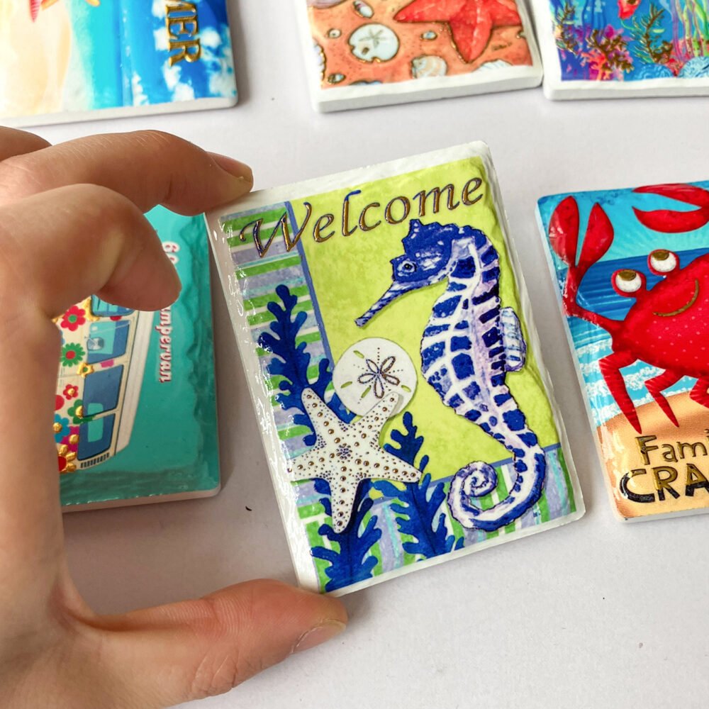 wholesale new ocean series gold-plated embossed ceramic fridge magnets for home decoration and daily use factory direct