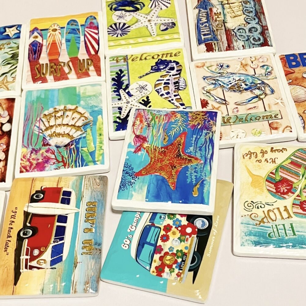 wholesale ocean series rectangular gold-plated 3d embossed ceramic fridge magnets for home daily decoration factory direct