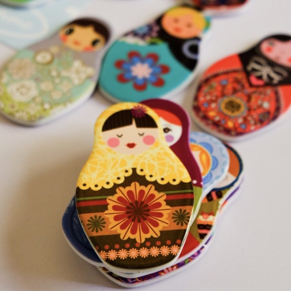 wholesale russian matryoshka fridge magnets with cartoon patterns, ceramic craft, souvenirs for travel and home decoration factory direct