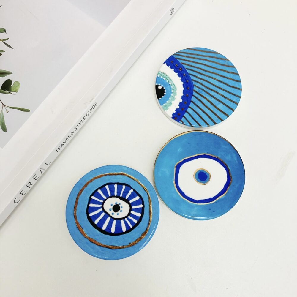 wholesale round evil eye ceramic fridge magnets, european and american style, home daily decorative magnets factory direct
