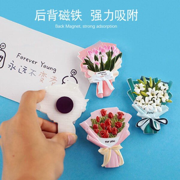 wholesale realistic resin 3d bouquet fridge magnets, creative magnets with roses, sunflowers, lilies, cultural and creative gifts factory direct
