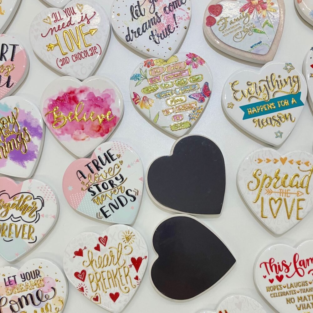 wholesale gold-plated ceramic fridge magnets, heart shape, 3d effect for home decoration factory direct