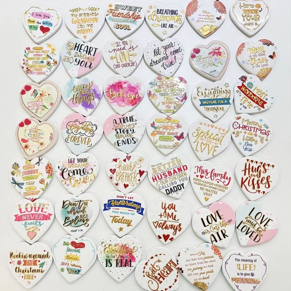 wholesale gold-plated ceramic fridge magnets, heart shape, 3d effect for home decoration factory direct