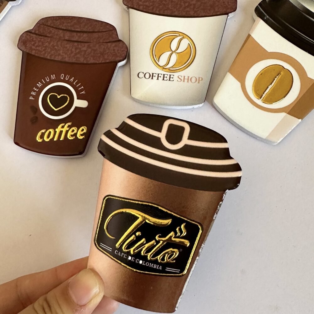 wholesale gold-plated 3d embossed coffee cup-shaped fridge magnets, waterproof creative ceramic for home daily use factory direct