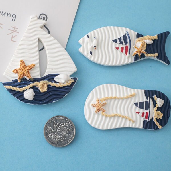 wholesale mediterranean style decorative fridge magnets, creative resin magnets with fish, lifebuoys, and sailing ships, set combinations for home decorations factory direct