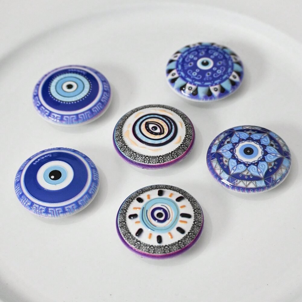 wholesale round evil eye pattern fridge magnets with 3d printed circular embossing for home decoration and daily use factory direct