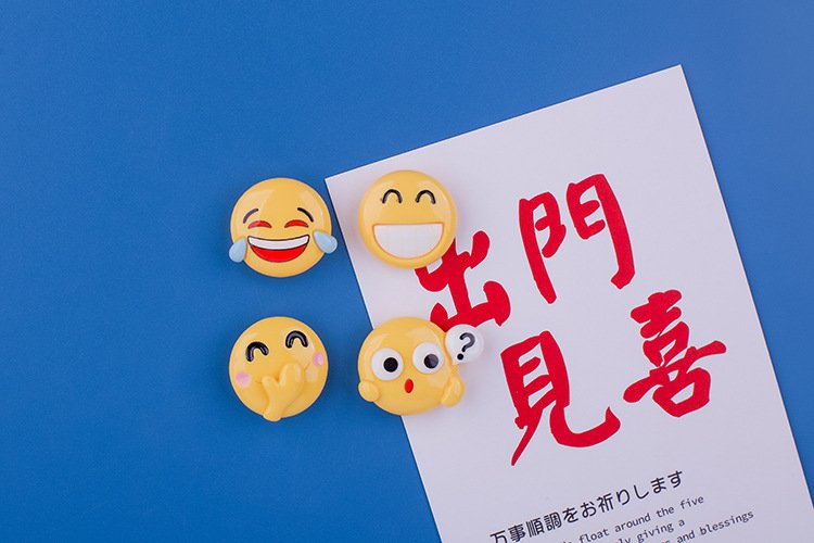 wholesale 3d creative funny and wacky emoji yellow smiley fridge magnets, magnetic stickers, home decorative magnetic stickers factory direct