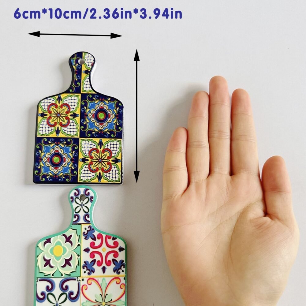 wholesale embossed cutting board-shaped fridge magnets with retro color patterns, european and american style magnetic stickers for home decoration factory direct