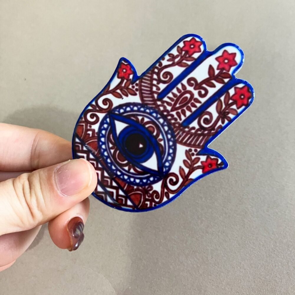 wholesale hand of fatima ceramic fridge magnets, creative palm design, angel eye magnets for home decoration factory direct