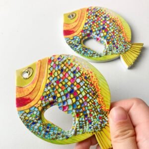 fat headed fish bottle opener refrigerator sticker made of melamine material, embossed texture, hot stamping process, cute refrigerator sticker