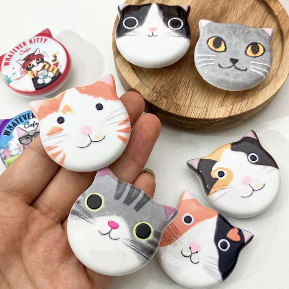 wholesale new arrival cute cat head fridge magnets, melamine material with embossed texture, shatter-resistant synthetic resin for home decoration factory direct