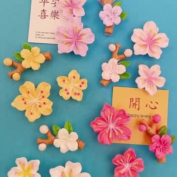 wholesale adorable flower decorative magnetic stickers, 3d home message board magnets, peach blossom fridge magnets with branches, set factory direct