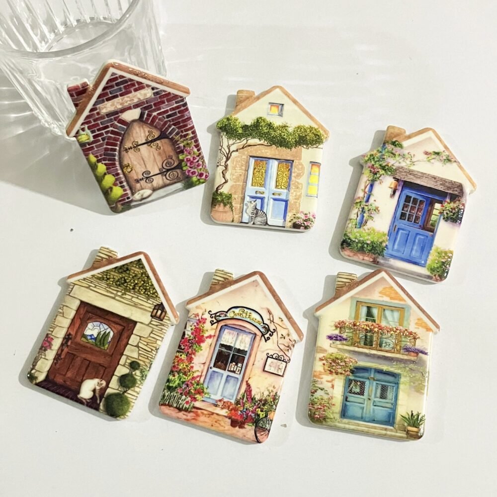 wholesale melamine house fridge magnets with gold-plated craftsmanship, embossed texture, shatter-resistant synthetic resin for home decoration factory direct
