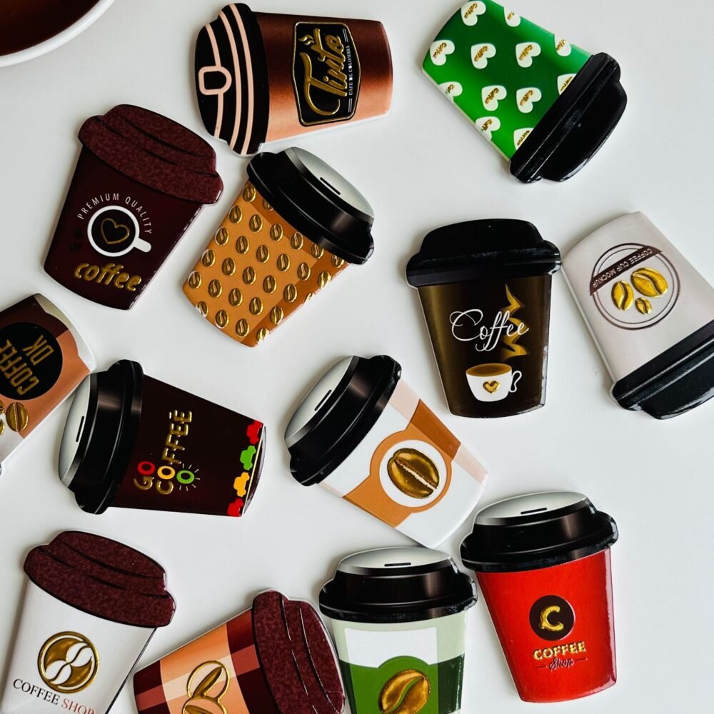 wholesale 3d gold-plated coffee-shaped fridge magnets, creative paper cup design for home daily decoration factory direct