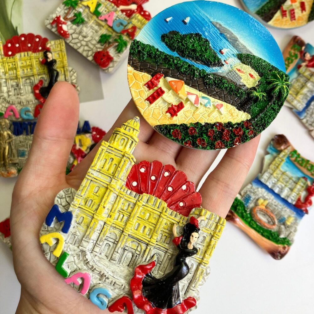 wholesale malaga geometric 3d landmark building resin hand-painted large fridge magnets for home decoration factory direct