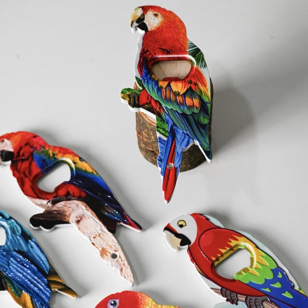 wholesale parrot bottle opener fridge magnets, melamine material with embossed craftsmanship, cute fridge magnets with colorful patterns factory direct wholesale parrot bottle opener fridge magnets, melamine material with embossed craftsmanship, cute fridge magnets with colorful patterns factory direct
