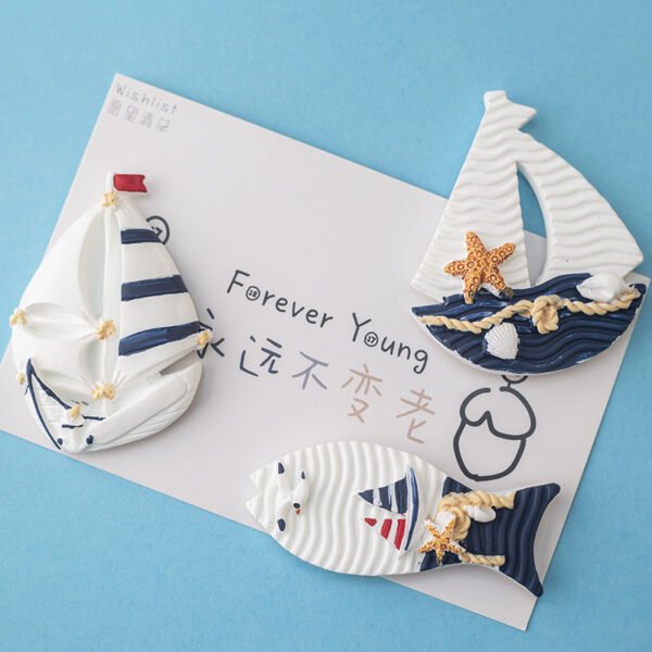 wholesale mediterranean style decorative fridge magnets, creative resin magnets with fish, lifebuoys, and sailing ships, set combinations for home decorations factory direct