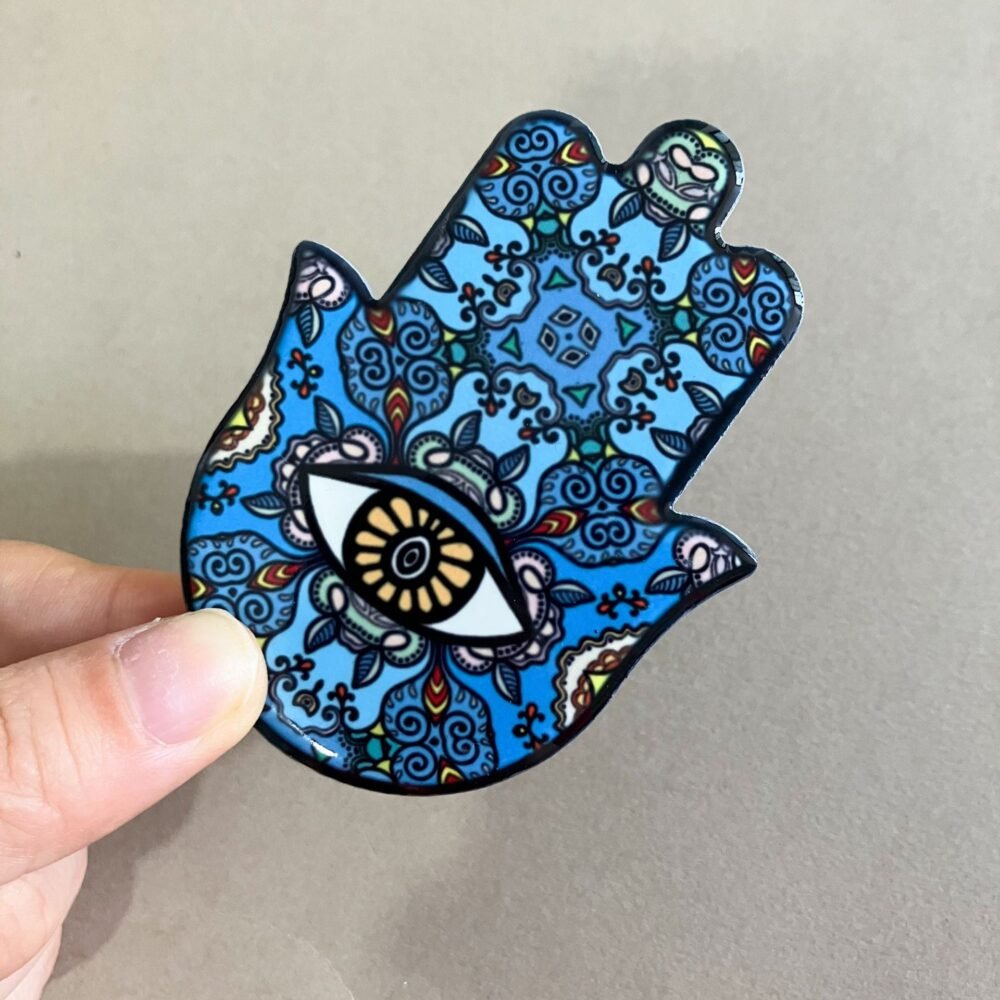 wholesale hand of fatima ceramic fridge magnets, creative palm design, angel eye magnets for home decoration factory direct
