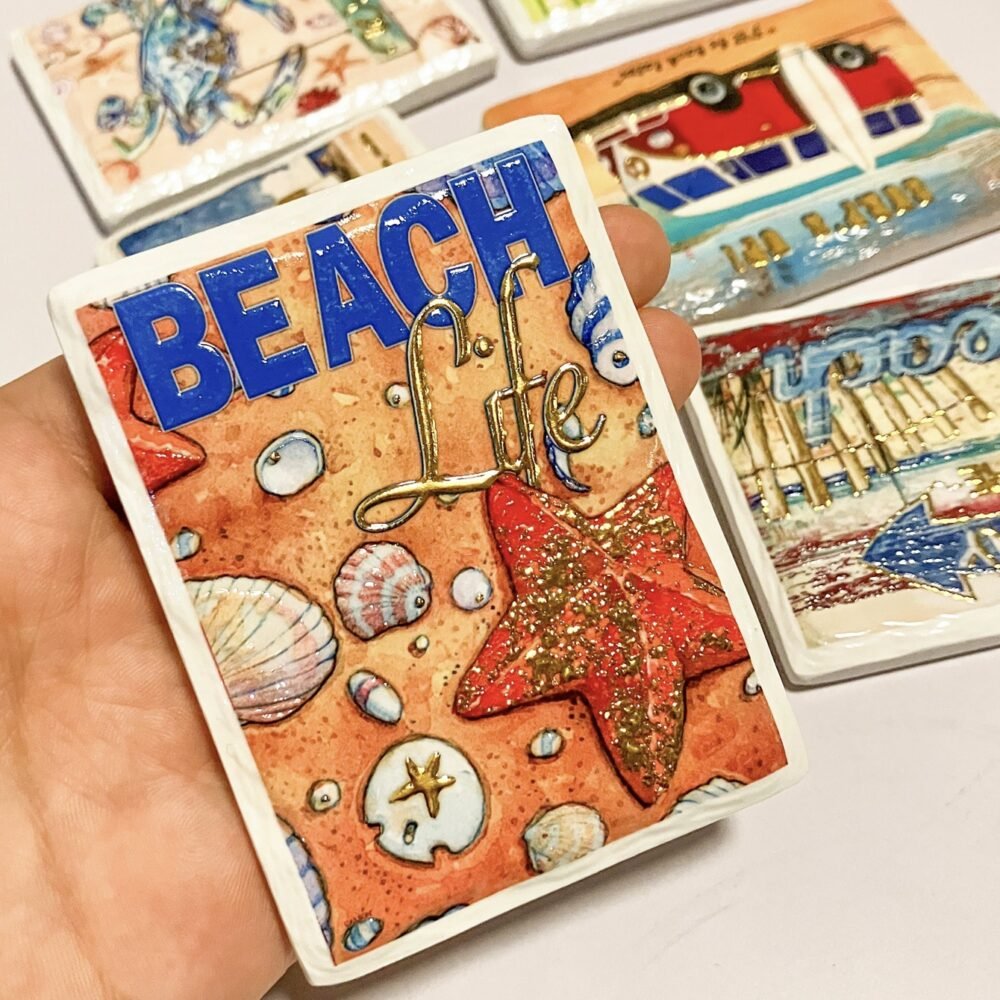 wholesale ocean series rectangular gold-plated 3d embossed ceramic fridge magnets for home daily decoration factory direct
