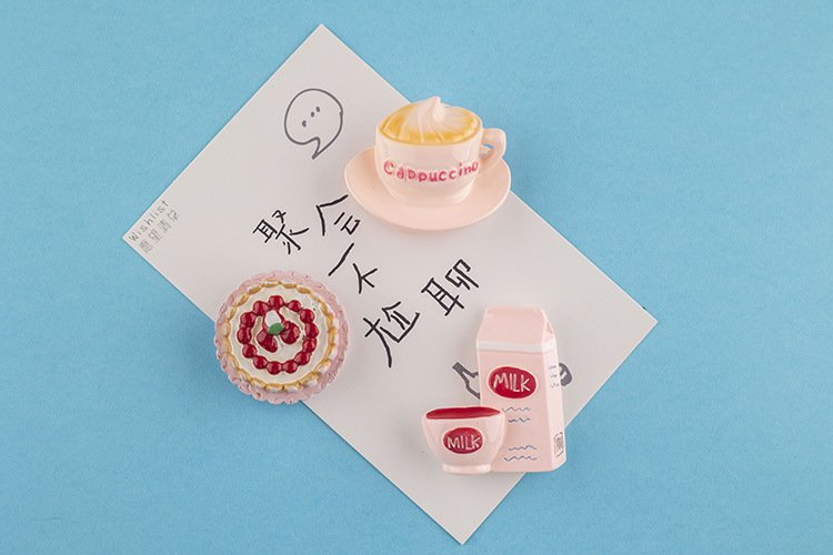wholesale pink kitchen fridge magnets, afternoon tea and baking tools, simulated cake and kitchen utensils magnetic decorations factory direct