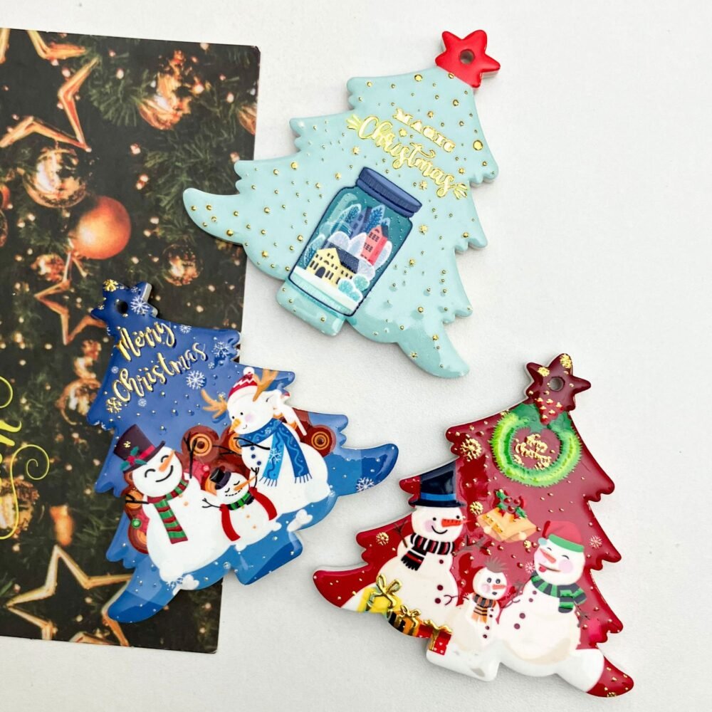 wholesale christmas tree party decorations, ceramic fridge magnets with embossed texture and gold-plated craftsmanship, creative home hanging accessories factory direct