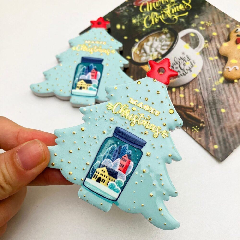 wholesale christmas tree party decorations, ceramic fridge magnets with embossed texture and gold-plated craftsmanship, creative home hanging accessories factory direct