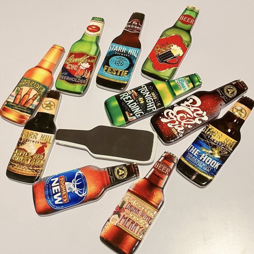 wholesale beer bottle-shaped 3d embossed gold-plated ceramic fridge magnets, unique and creative for home daily use factory direct