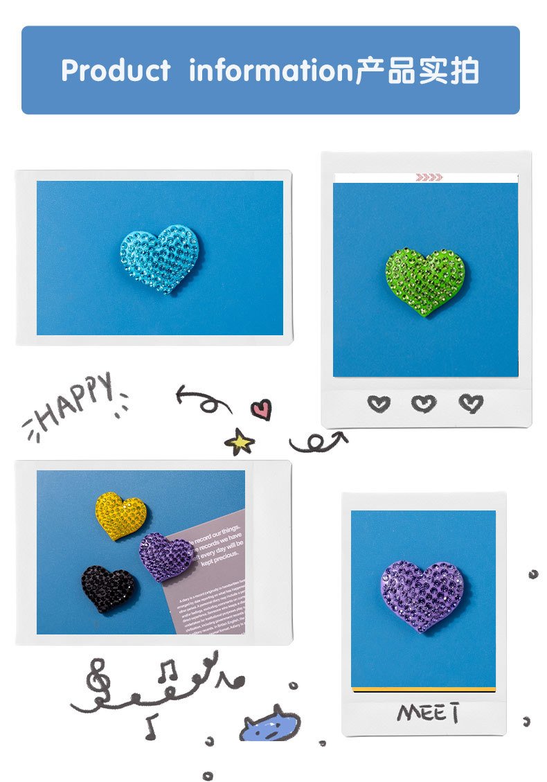 wholesale fully beaded red heart fridge magnets, magnetic stickers, peach heart, couples' wedding decorative stickers, 3d resin heart-shaped magnetic stickers factory direct