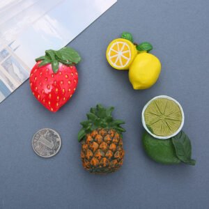 wholesale simulated food and fruit fridge magnets, 3d strawberries, pineapples, yellow lemons, green lemons, magnetic stickers, magnetic stickers, resin fridge magnets, customized factory direct