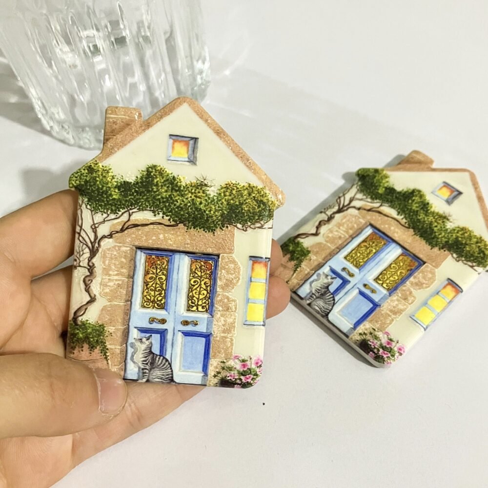 wholesale melamine house fridge magnets with gold-plated craftsmanship, embossed texture, shatter-resistant synthetic resin for home decoration factory direct