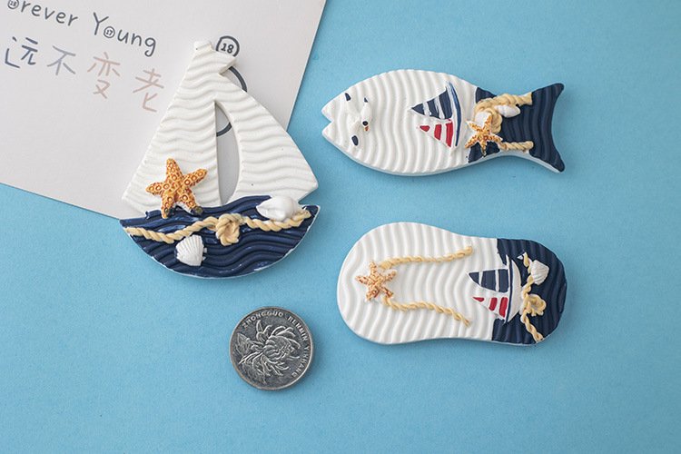 wholesale mediterranean style decorative fridge magnets, creative resin magnets with fish, lifebuoys, and sailing ships, set combinations for home decorations factory direct