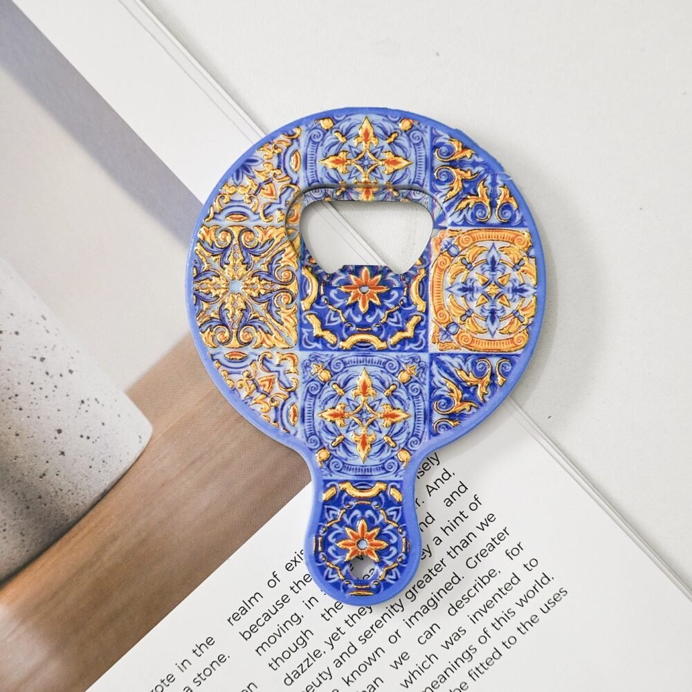 wholesale gourd bottle opener fridge magnets, melamine material with embossed texture and gold-plated craftsmanship, blue and white porcelain bottle opener factory direct