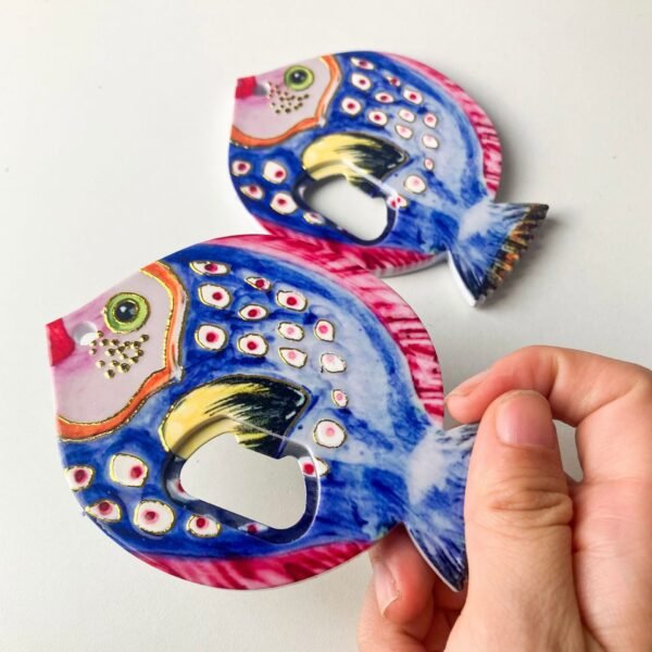 fat headed fish bottle opener refrigerator sticker made of melamine material, embossed texture, hot stamping process, cute refrigerator sticker